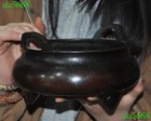 7 2 chinese Ancient Bronze Binaural Tripod Text Incense Burner Censer Statue