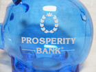 Vintage Prosperity Bank Advertisement Promotional Gift Blue Plastic Piggy Bank