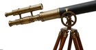 Nautical Marine Designer Brass Telescope Antique Finish Double Barrel Black Leat