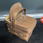 Vintage Peterboro Picnic Basket Split Oak New England Usa Small Lift Lid Woven