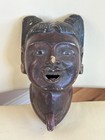 Antique Burmese Puppet Head Glass Eyes Animated Pull Knob Tongue Wood Rare 8 5 