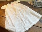 Antique White Cotton Pink Ribbon Eyelet Lace Christening Baptism Baby Gown