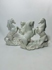 Vintage Pair 1980 Porcelain 9  Rearing Horse Iridescent White Four Horses Brazil