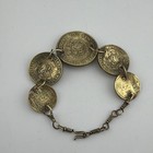 Vintage Peruvian Hammered Coins Bracelet With Llamas