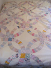 Oh My  Vintage Hand Stitched Double Wedding Ring Quilt Top great Prints 74 X 100