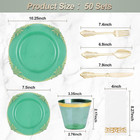 350pcs Clear Green Plastic Plates For 50 Guests  Disposable Plates With Gold Tri