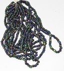 Antique Vintage Seed Beads Czech Glass Metallic Green Iris Ab Hank 9 0 Bw1-50