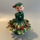 Vtg Inarco Japan Sitting Pixie Elf Knee Hugger Figurine Wreath Christmas Decor