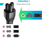 5 5 Ft 3-prong Mickey Mouse Ac Power Cord Cable Laptop Pc Printers Charge