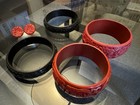 Chinese Cinnabar  Set Of 4 Vintage Bangles Plus Earrings Hand Carved