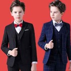 Kids Boys Plaid Formal Wedding Suit Bowtie Blazer Coat Pant Set Party Costume
