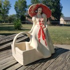 Vtg Usa Brush Pottery Lady Planter Hat Basket Southern Belle Gwtw