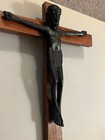 Vintage African Ebony Wood Crucifix Black African Jesus Hand Carved In Africa