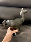 Vintage Mid Century Black Horse Shaped Hammered Metal Bowl Planter Western