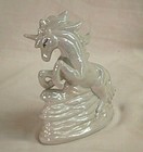 Classic Lusterware Unicorn On Cliff  White Porcelain Mythical Shelf Figurine