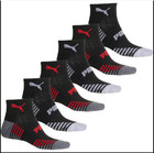 Puma Men s Quarter Crew Socks 6 Pack L Black Red Half Terry Training Cushioned