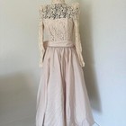 Ricki Lang Women   s 4 Prairie Dress Cream Lace Taffeta Full Skirt Bow Vintage