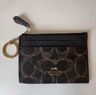 Coach Signature Logo Leather Zip Id Card Case Holder W  Key Ring Brown black
