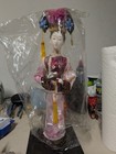 Chinese Lady Figure Pink Brocade satin Dress Floral Headpiece Hand Mirror 15 