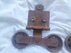 ---2 Pair Antique Old Rusty Barn Door Roller Hangers     As Is     For D  cor