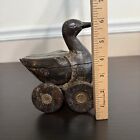 Antique Wooden Duck On Wheels Trinket Box Hidden Compartment Brass Wood Snuff