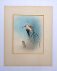 Antique Signed Japanese Watercolor Painting   Kingfisher Bird  