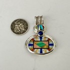 Southwest Sterling Silver 925 Turquoise Pendant Coral Lapis Inlaid Designer