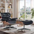 Walnut Black Lounge Chair And Ottoman Leather Recliner Armchair With Footstool