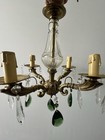Vintage French Petite 1950   s 4-arm Brass   Crystal Chandelier  Cut Glass Prisms 