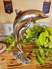 Large Vintage Brass Twin Jumping Dolphin Statue