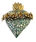 Milagros Sacred Heart   Exvotos Wood Heart With Tin Roses Mexican Corazon 12   