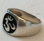 Vintage Ohm Om Ring Sterling Silver Black Shadowbox Womens Size 6 Buddhism Yoga