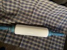 Atq  Imperial Milk Glass Rolling Pin W  Orig  Blue Painted Wood Handles C  1920s
