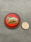 Authentic Antique Vintage Glass Domed Horse Bridle Rosette Three Horses
