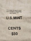 Vintage Us Mint Cents  50 Money Cotton Canvas Cloth Bank Deposit Bag Sack Tote