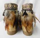 Mark Brand Faux Suede Feather Trimmed Ankle Boots Gypsy Hippie Style Size 7