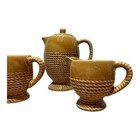 Vintage Mid Century Ceramic Tea Set  pot  Lid  Creamer  Two Cups  Evc
