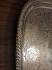 Large Vintage Leonard Silver Plate Footed Waiter Butler Etched Tray With Handles