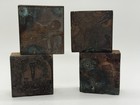 Antique Printer s Block Plate Letterpress Copper On Wood Lot Of 4