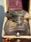Victorian Edwardian 1900 Travel Inkwell Box In Faux Tortoise Shell And Sterling