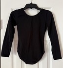 Solid Black Long Sleeve Child Extra Large Front Lined Dance Leotard New