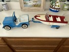 Vintage Tonka Jeep Blue With Clipper Boat Red   Trailer 1960s  incomplete  Nice