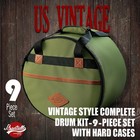 Vintage Green Slub Cotton 9pc Drum Bag Set Padded For Toms Snare Bass And More