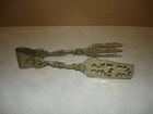 Antique Silver Italian Gothic Serving Salad Tongs Bird Claw Italy