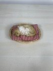 Vintage George Good Puppy Dog And Kitty Cat Sleeping In Basket Figurine Dog Cat