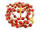 Red Flower Beaded St  Benedict Rosary Necklace With Miraculous Medal And Cross