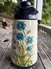 Vintage Boho 1970s Interpur Insulated Carafe Plastic Navy Blue   Orange Flowers