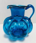 Rare Antique Hand-blown Cobalt Blue Glass Melon Ribbed Pitcher- C  1880-1920