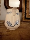 Antique French Saint Uze Stoneware Pitcher With A Cobalt Blue Floral Design