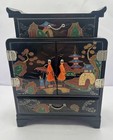 Vintage Japanese Black Lacquer Jewelry Box Chest Cabinet Tansu Style 5 Drawers